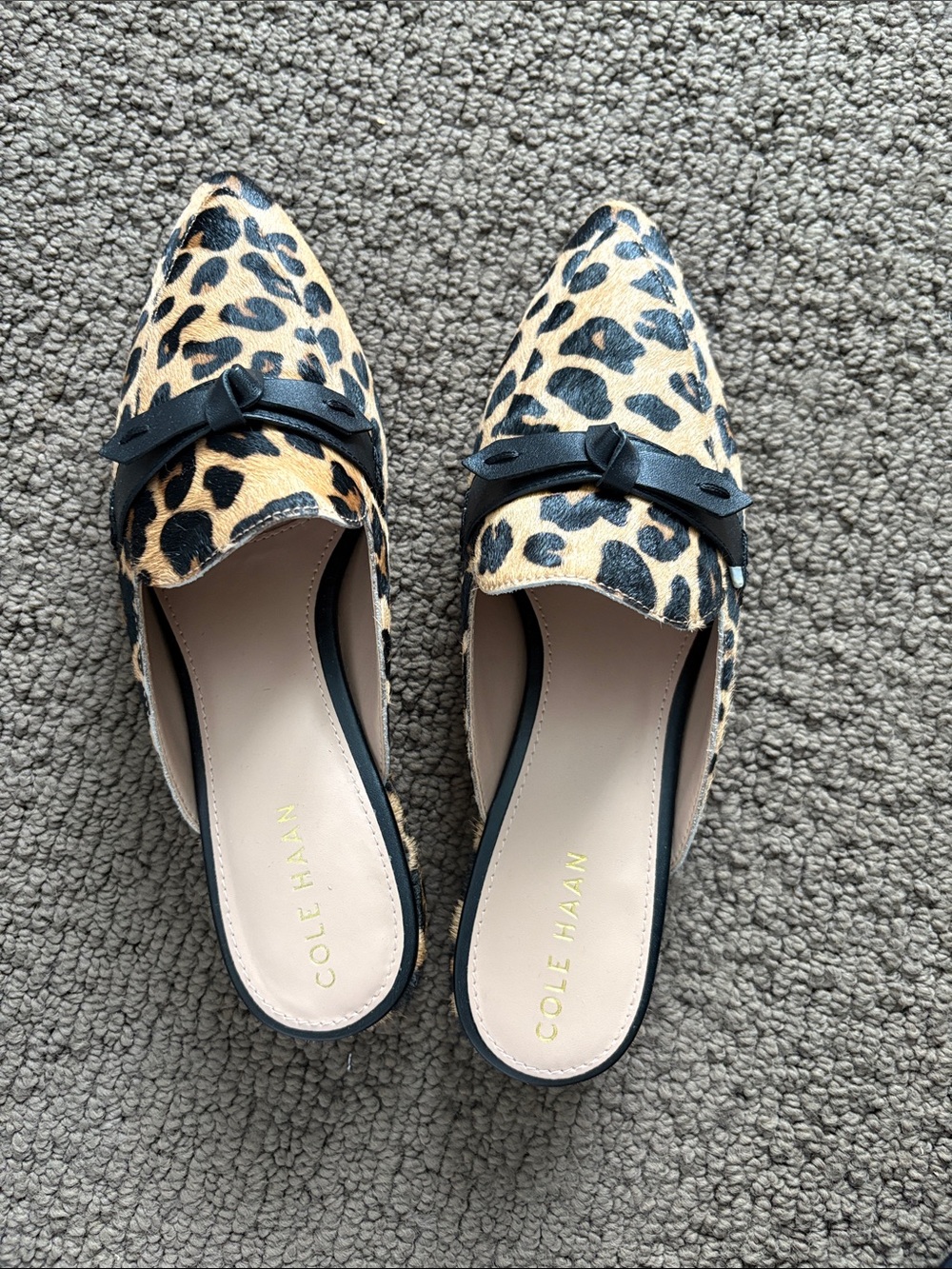 NEVER WORN - Cole Haan Leopard-Print Pointed Toe Mule with Black Trim